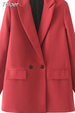 2023 Women Double Breasted Loose Blazer Office Lady Loose Classic Coat Basic Suit Jacket Female Chic Outwear