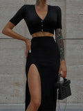 Autumn Winter 2021 Party Dresses Knitted Women Suits Sexy Crop Top With Long Skirt Summer 2022 Set Woman 2