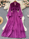 Beach Red Maxi Dress Women Elegant Hollow Out Korean Holiday Split Dress Female Casual Long Sleeve Fairy Party