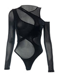 Fashion Women's Rompers Round Collar Slim Long Sleeve Gauze Perspective Waist Short Playsuits Female Spring 2023