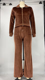 Tracksuit Winter Velvet Two Piece Set Zipper Jacket Top And Wide Leg Pants Sweatpants Matching Sets Casual Sport