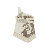 Grunge Print Tank Tops Vintage Irregular Patchwork Camisole Korean Fashion Tassel Design Tops 90s Punk Style Vest