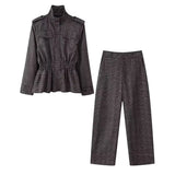 Textured Long-Sleeved Round-Neck Casual Suit Jacket 2025 Spring Temperament Button Trim Jacket