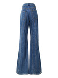 2023 Autumn New Women's Denim Flare Pants Botton Striped Zippers Slim High Waist Irregular Jeans Fashion Female Tide