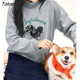 Women Sweatshirt 2022 Winter Long Sleeve Half Turtleneck Loose Hoodie Dog Letter Print Warm Casual Streetwear