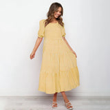 Dress Fashion Loose Casual Black Plaid Puff Sleeve Ruffle Ruched One-piece Long Dresses New Arrival Spring Summer
