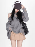 Hollow Out Sweater Women Streetwear Y2k Grunge Ripped Hole Long Sleeve Loose Knit Sweater Harajuku Fashion