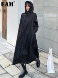 Women Black Big Size Long Casual Jacquard Dress New Hooded Long Sleeve Loose Fit Fashion Tide Spring Autumn 2023