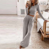 Women's Tracksuit Solid Basic Women T-shirt And Wide Leg Pants Loungewear Matching Sets Outfits Two Piece Set Jogging