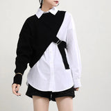 Winter's New Fashion Knitted Shawl and White Shirt Two-piece Set Streetwear Slimming
