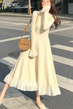 Sweater Dress Women Long Sleeve V-neck Office Knitted Dress Female Vintage Lace One-piece Dress Korea 2023 Autumn