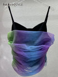 Sexy Patchwork Ombre Mesh Camis For Women V Neck Sleeveless Slim Tank Tops Female Summer Fashion Clothing 2022
