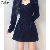 Elengant Solid Hollow Out Velvet Mini Dress Long Sleeve A-line Rave Dresses Women Casual Fashion Outfits Autumn