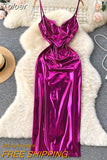 Sexy V-neck Sleeveless Women Summer Dress Elegant Spaghetti Strap Backless High Waist Split Evening Party Maxi