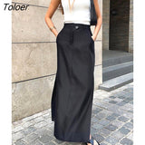 Black Skirt Women Autumn Streetwear High Waisted Pencil Long Skirts Dress Femme Casual Split Vintage Silk Skirt