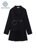Long Sleeve Slim Women Blazer Dress Autumn Winter Vintage Fashion Gothic Streetwear Female Suits Ruched Dress With