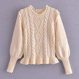 Jastie Fashion Women Sweet Ruffle Christmas Pullover Sweaters O-Neck Lantern Sleeve Casual Autumn Winter