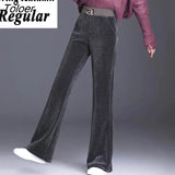 Elastic Waist Corduroy Pants Women Autumn Winter Straight Velvet Pants Woman 2023 Pocket Loose Casual Trousers