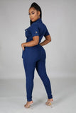 Casual Short Sleeve Denim Jeans Jumpsuit with