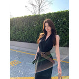 Red Gas Fried Street Women's Clothing 2025 New Pure Hot Girl V Collar Hanging Neck Dress Thin Sleeveless A-Character