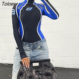 Print Bodysuits Skinny Moto&Biker Style Rompers Patchwork Women Streetwear Playsuits Fashion