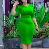 African Large-Size Women's Summer Short-Sleeved Collar Temperament Tongle Office Dress Pencil