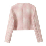 Pink Plaid Tweed Jacket And Shorts Set-Outfit