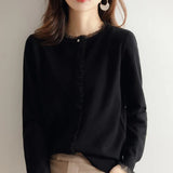 2022 New 100% Cashmere And Wool Cardigan Women Coat Autumn O-Neck Collar Warm Jacket Long Sleeve Soft Sweater Female