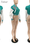 White Color Block Splice Baseball Coat Women Casual Single-breasted Full Sleeve Jacket Active Wear Running Cropped