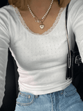 Lace Trim White Knit Top-Outfit