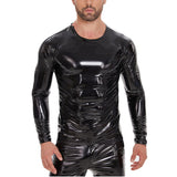 Toloer Men's PVC High Bright Patent Leather Coat Sexy Slim Leather Coat No Odor Size Accurate-Outfit