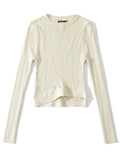 Fashion Women's Knitted Pullover Round Neck Slim Solid Color Hem Gross Cut Out Long Sleeve Sweater Autumn 2023 New