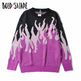 Bold Shade Indie Aesthetic Harajuku Sweaters Knitted Flame Print E-girl 90s Vintage Pullovers Women Long Sleeve Grunge