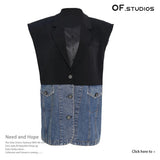 New Cowboy Splicing Colliding With Colored Shoulder Cotton Suit Sleeveless Vest Coat Female