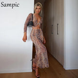 Sexy Women Leopard Print Skirt Set Long Sleeve Skinny Shirt Tops And Bodycon High Waisted Skirt Two Piece Set