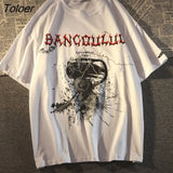 new butterfly fairy print T-shirt punk goth hip hop grunge rock Y2K round neck casual summer coat