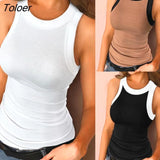 Top Sexy Crop Vest Sleeveless Slim Cotton O-neck Solid Color Tank Top for Women Summer Women Top Female