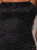 Fashion Women's Dress New Sleeveless Backless Slim Grid Diamonds Mini Spaghetti Strap Dresses Female Summer 2023
