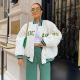 Y2k Green Print Fashion Baseball Bomber Coat 2021 Autumn Winter Oversized Patchwork Jacket Varsity Women Casual