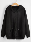 Clothes Hoodies Sweatshirt Solid Drawstring Zip Up Drop Shoulder Hoodie Kawaii Women Oversize Coat Harajuku Streetwear