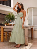 Women's Clothing 2025 New V-Neck Sleeveless Solid Color Splicing Large Swing Long