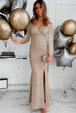 Winter Elegant Swewtheart Off Shoulder Long Sleeve Slit Evening