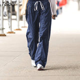 Blue Women's Sports Pants Casual Stylish Summer Basic Wide Leg Trousers Minimalist Streetwear Joggers