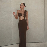 Spring 2025 New Fashion Style Sexy Irregular Shoulder Belts Empty Dress