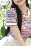 Woman Tshirts O-neck Short Sleeve Knitted Tees Tops Mujer 2023 Shirts for Women Korean Sweet Tunic Knitwear