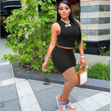 Fashion Solid Color Crop Top And Shorts Casual