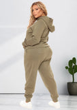 Plus Size Contrast White Zipper Long Sleeve Hoodies And Pant
