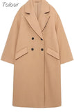 MODA 2023 Winter Women Fashion Double Breasted Coat Ladies Vintage Long Sleeve Flap Pockets Female Outerwear Chic