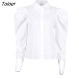 Elegant White Puff Sleeve Blouse Women Shirts Office Lady Ladies Work Wear Turn Down Collar Women Blouses 2022 Spring