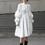 Women White Irregular Ruffles Big Size Long Blouse New Lapel Long Sleeve Loose Fit Shirt Fashion Spring Autumn 2023